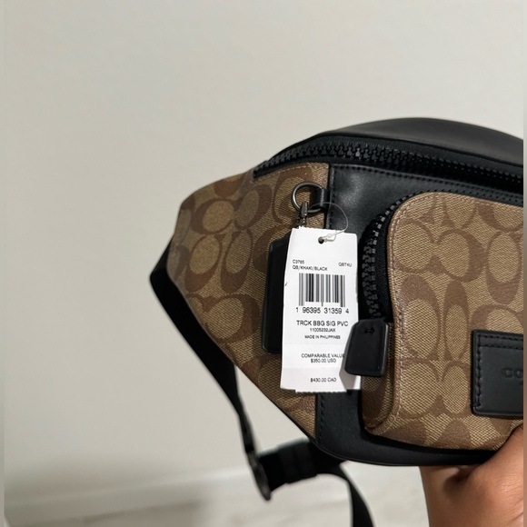 NWT! Coach C3765 Track Signature Belt Bag Sling Gunmetal Khaki Black Men Women